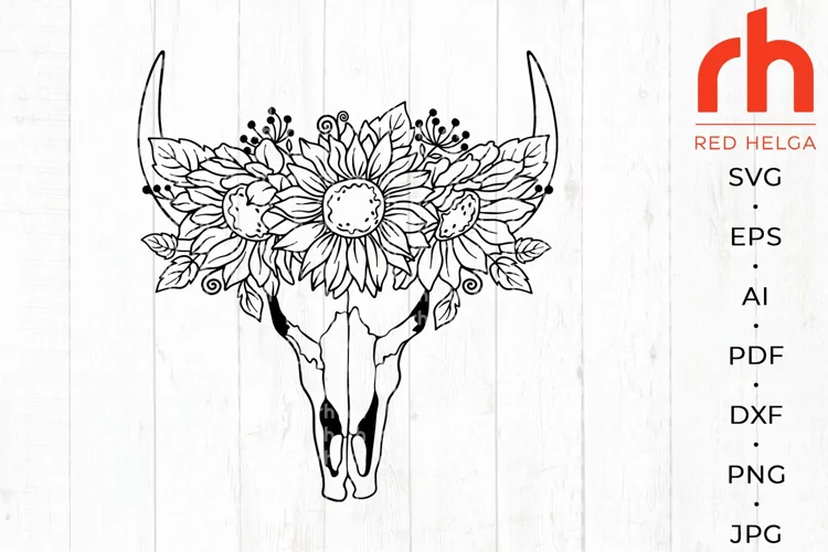 Cow skull with sunflowers svg - Floral cow skull svg
