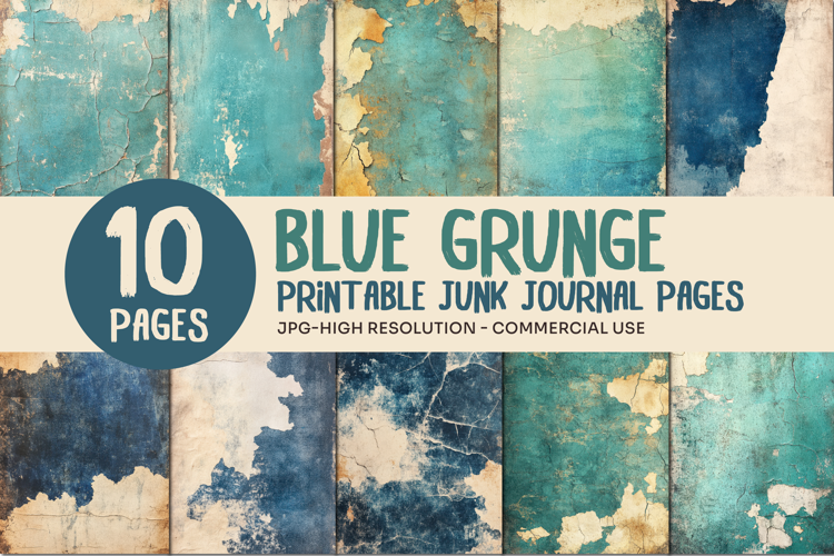 Blue Grunge Junk Journal Pages