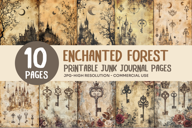 Vintage Castle & Key Junk Journal Pages
