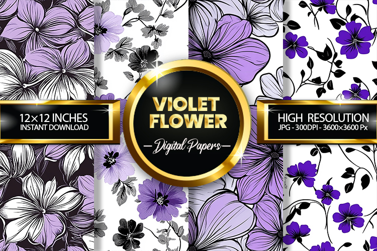 Violet Flower Digital Papers - 04 Variations