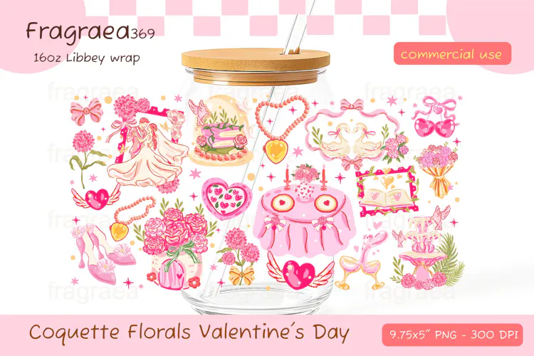 Valentine Wedding Floral Glass Can Wrap PNG