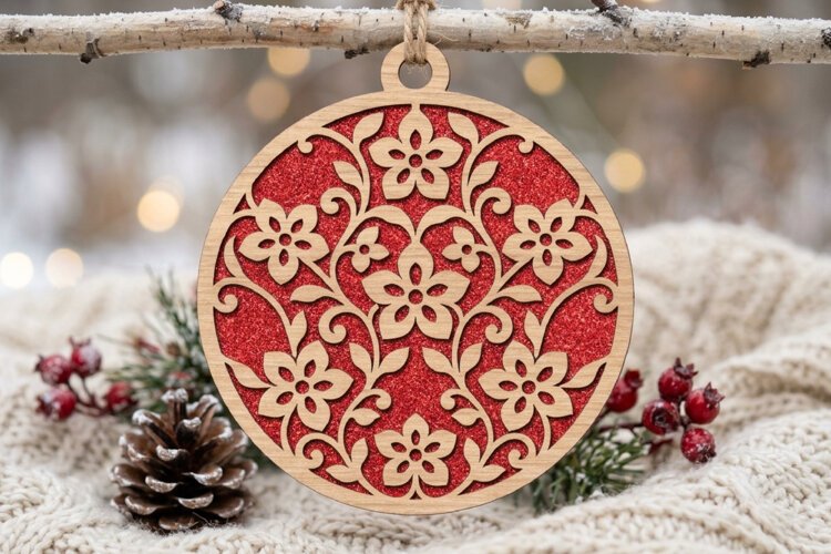 Christmas Floral Ornament Layered SVG example image 1