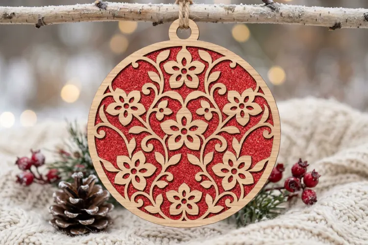 Christmas Floral Ornament Layered SVG