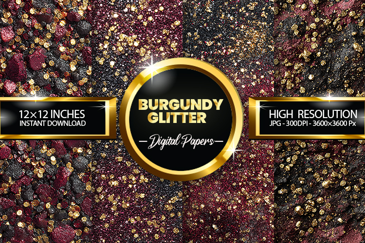 Burgudy Glitter Digital Papers - 04 Variations