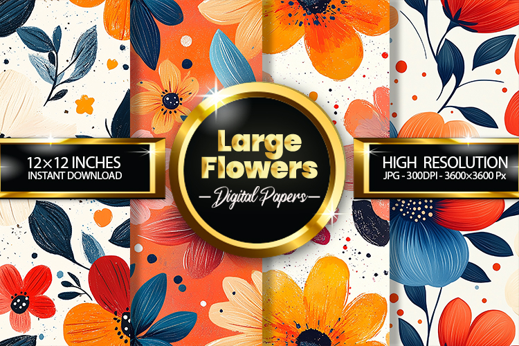 Large Flowers Digital Papers - 04 Variations