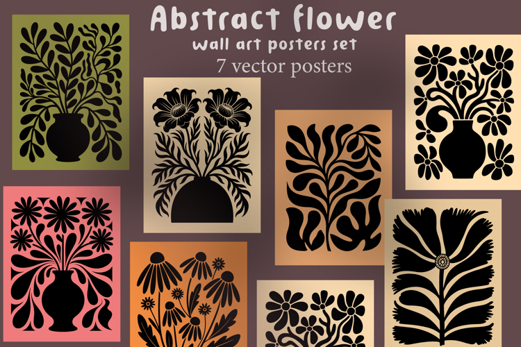 Abstract Flower Wall Art Poster Set, Printable