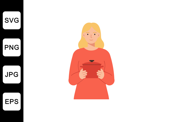 Woman holding tablet in minimal design style, showcasing eng