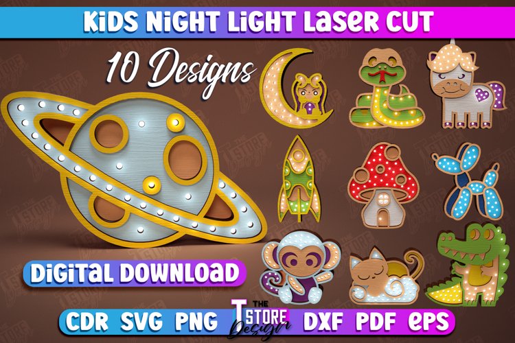Kids Night Light Laser Cut Bundle, Led Table Lamp For Kids example image 1