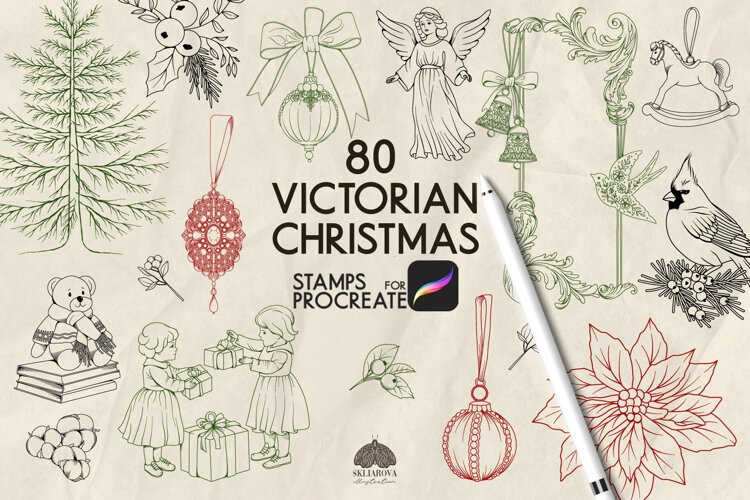 Victorian Christmas Procreate Stamps example image 1