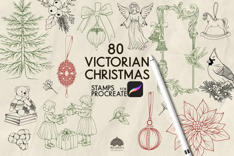 Victorian Christmas Procreate Stamps