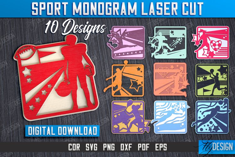 Sport Monogram Laser Cut Bundle, Sports Decor SVG, Gift Idea