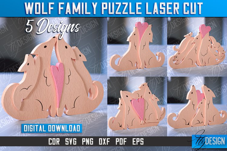 Wolf Family Puzzle Laser Cut|Wolf Baby Animals Family Puzzle