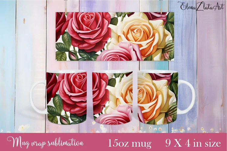 Flowers Mug Sublimation, Floral Design Mug