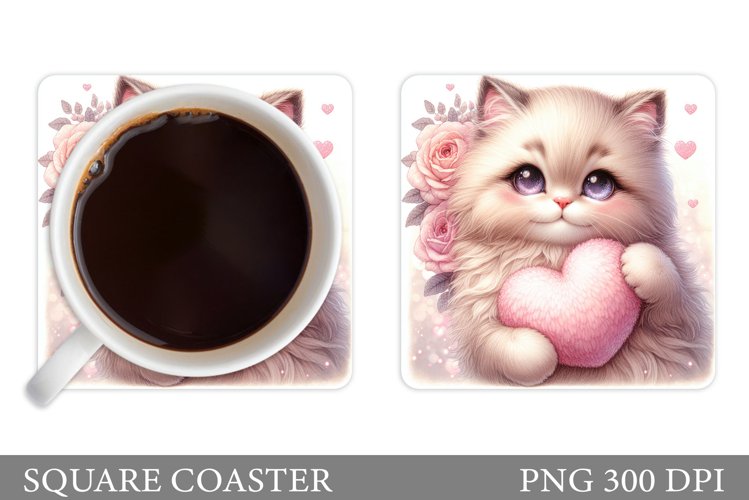 Valentines Cat Coaster. Cute Cat Coaster Sublimation