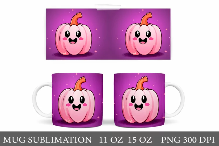 Cute Pumpkin Mug Sublimation. Cute Halloween Mug Wrap Design
