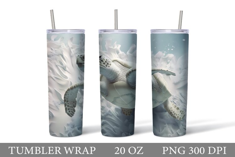 3D White Turtle Tumbler. 3D Turtle Tumbler Sublimation example image 1