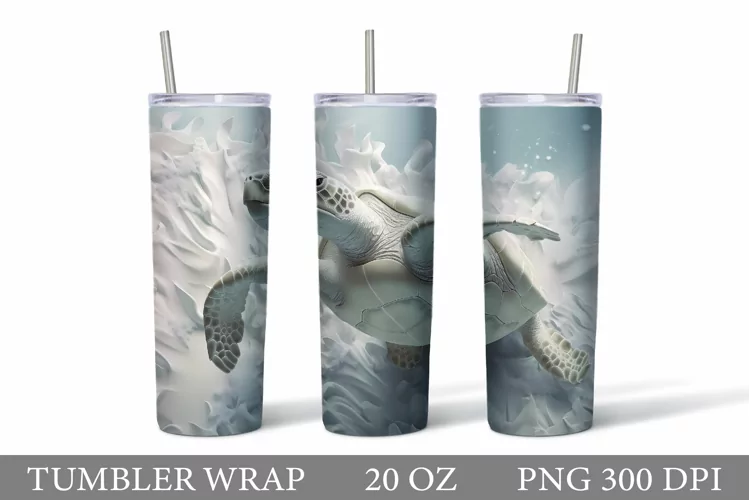 3D White Turtle Tumbler. 3D Turtle Tumbler Sublimation