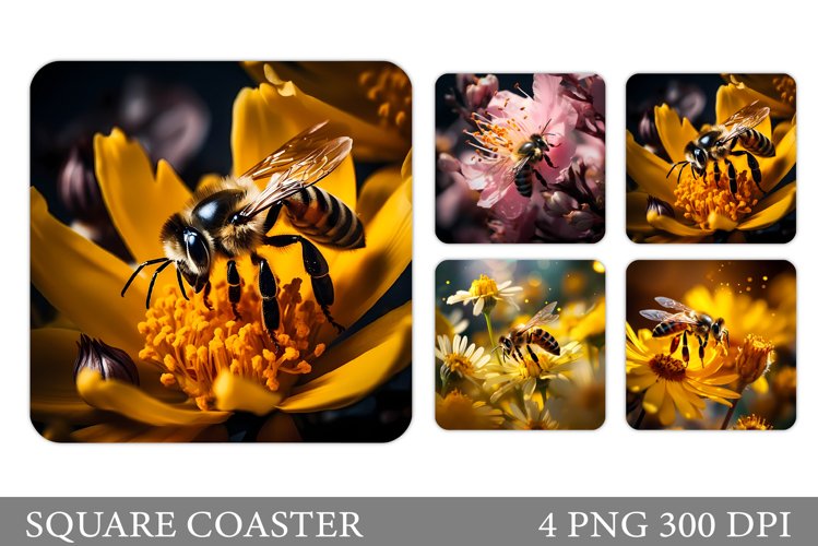 3D Bee Square Coaster. Bee Square Coaster Sublimation