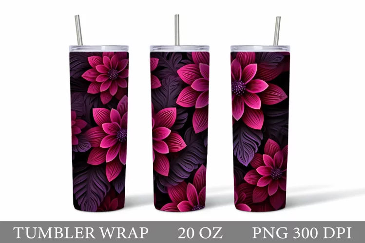 3D Flowers Tumbler Sublimation. 3D Flowers Tumbler Wrap