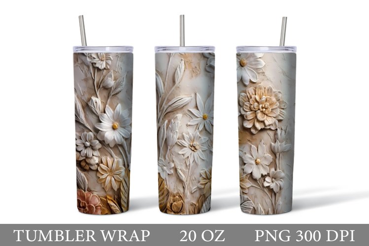 Flowers Tumbler Sublimation. 3D Wildflowers Plaster Tumbler