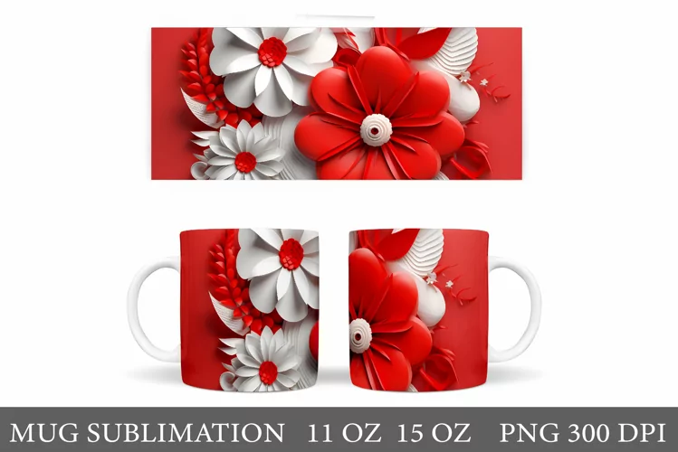 3D Flowers Mug Sublimation. 3D Flowers Mug Wrap Design