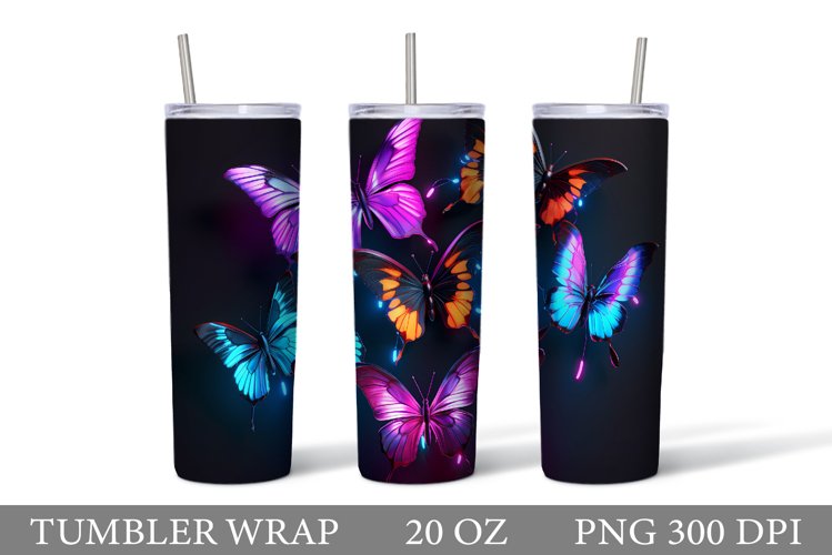Butterflies Neon Tumbler Sublimation. Neon Butterfly Tumbler