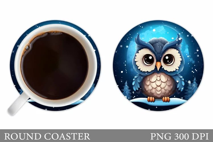 Winter Owl Coaster Design. Cute Owl Coaster Sublimation