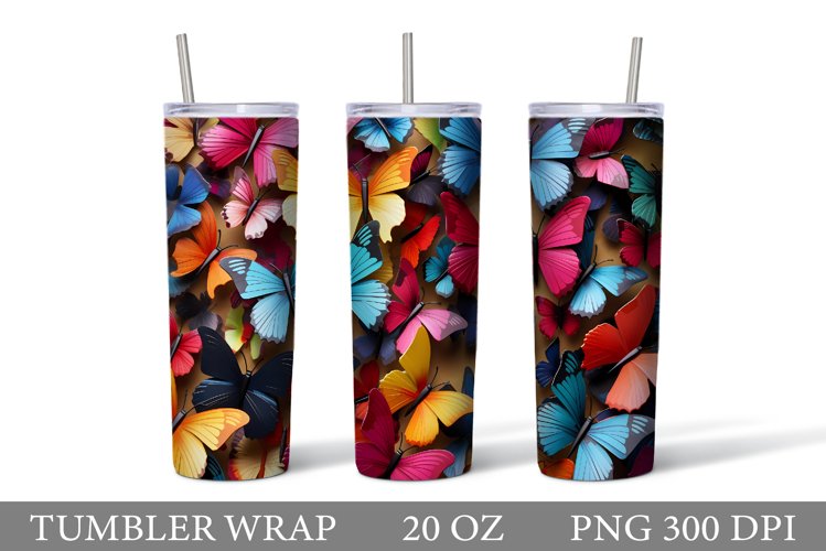 3D Butterfly Tumbler Wrap. 3D Butterfly Tumbler Sublimation