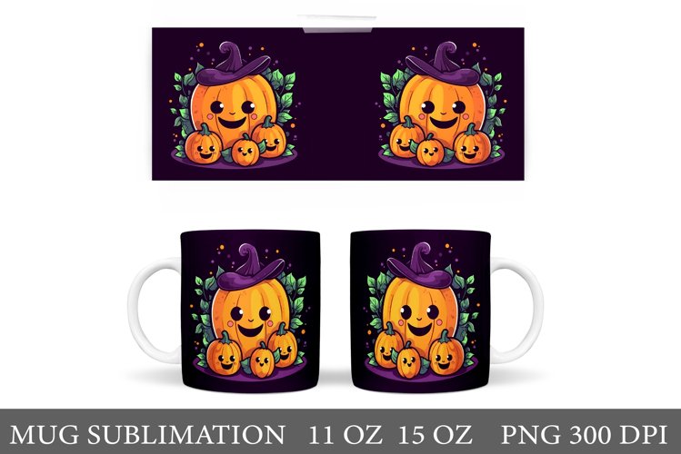 Cute Halloween Pumpkin Mug. Halloween Mug Wrap Sublimation example image 1