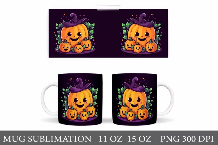 Cute Halloween Pumpkin Mug. Halloween Mug Wrap Sublimation
