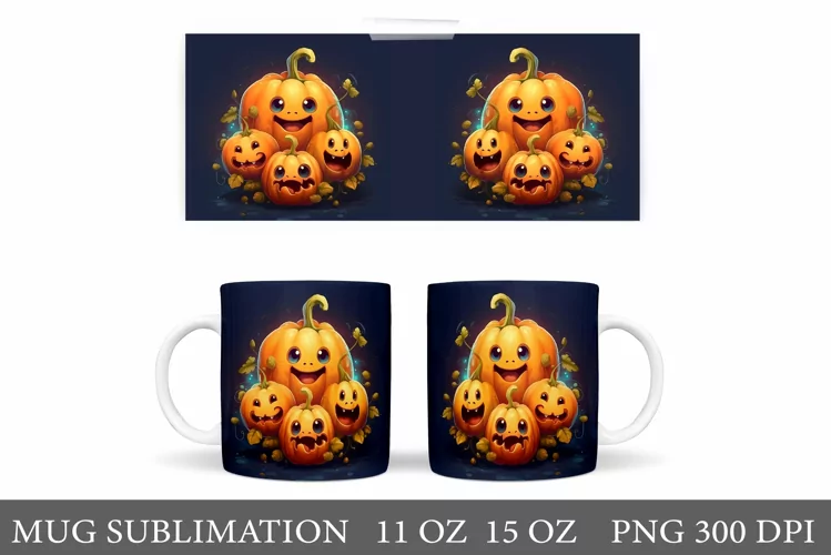 Cute Pumpkin Mug Wrap. Halloween Mug Wrap Sublimation