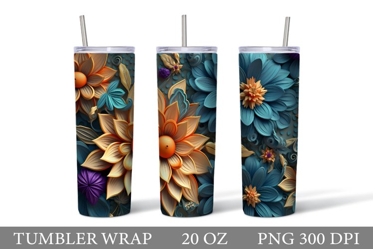 3D Flowers Tumbler Sublimation. Flowers Tumbler Wrap Design