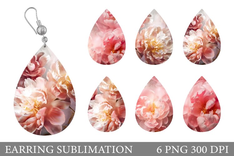 3D Pions Teardrop Earring. 3D Flowers Earring Sublimation example image 1