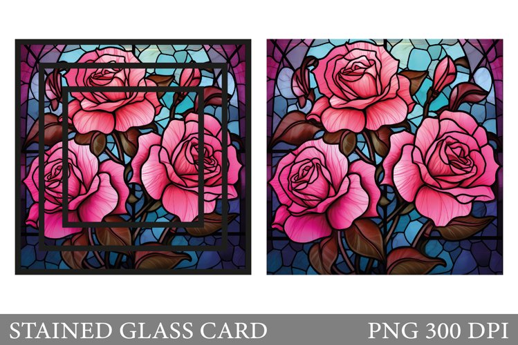 Stained Glass Rose Card. Stained Glass Card Sublimation