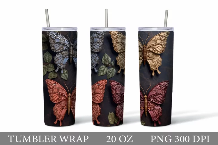 Butterfly Tumbler Wrap. Tooled Leather Butterfly Tumbler