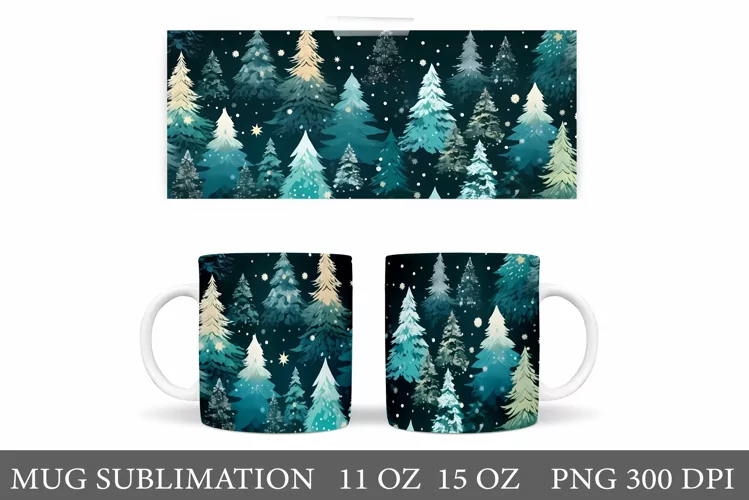 Christmas Trees Mug Wrap. Christmas Trees Mug Sublimation