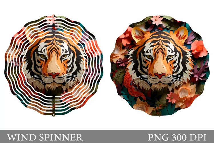 Tiger Wind Spinner Design. 3D Tiger Spinner Sublimation