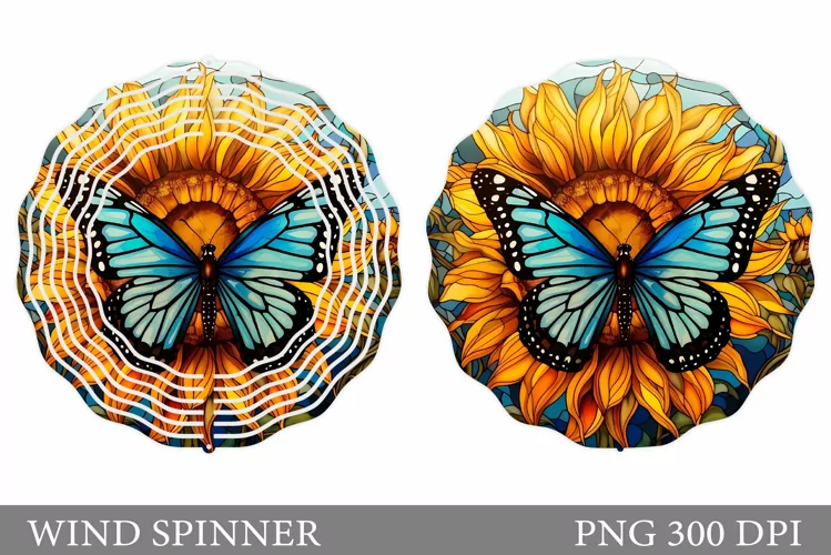Butterfly Wind Spinner. Butterflies Sunflowers Wind Spinner