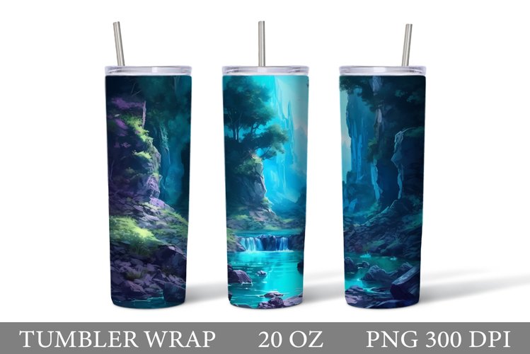 3D River Tumbler Wrap. 3D Mountains Tumbler. Nature Tumbler