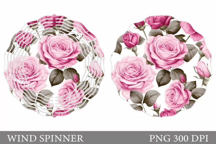3D Rose Spinner Sublimation. 3D Flowers Wind Spinner Design