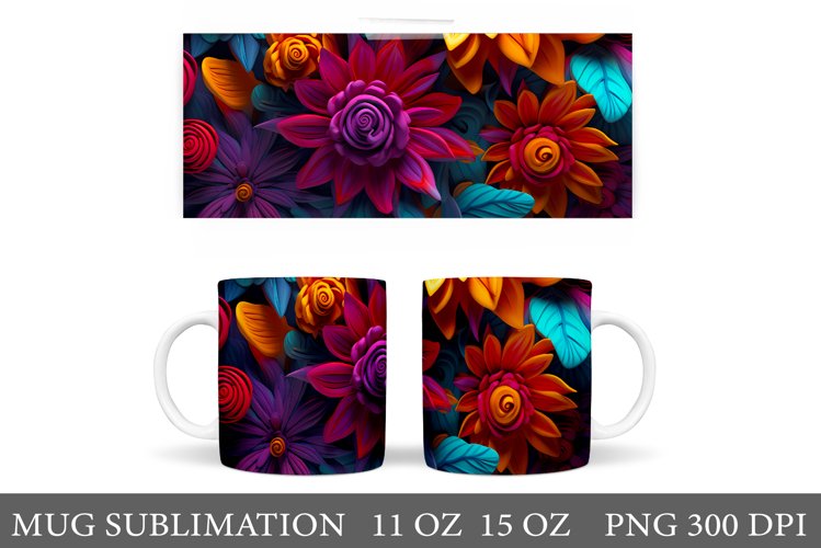 3D Flowers Mug Design. 3D Flowers Mug Wrap Sublimation