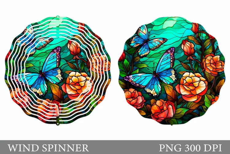 Stained Glass Butterfly Spinner. Butterfly Flowers Spinner