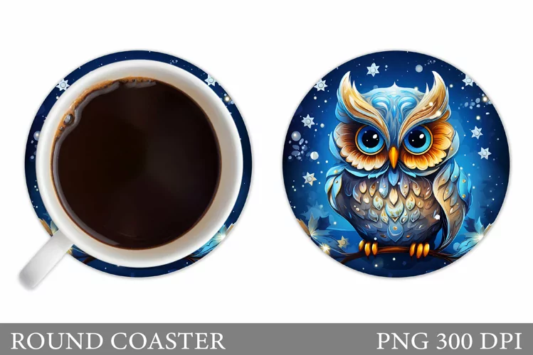 Winter Owl Coaster Sublimation. Cute Owl Coaster