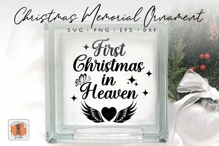 Christmas In Heaven Heart Memorial Ornament Cut File SVG