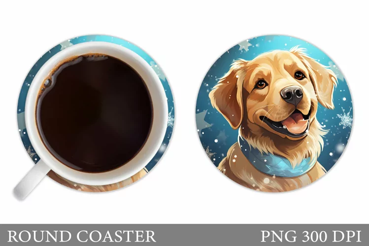 Winter Dog Coaster Design. Cute Dog Coaster Sublimation