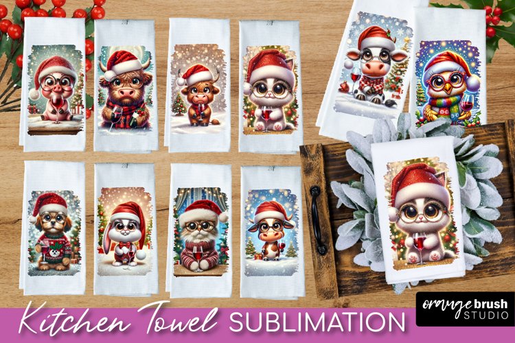 Funny Christmas Animals Kitchen Towel Sublimation Bundle