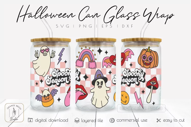 Spooky Season Halloween Libbey Can Glass Wrap SVG Design