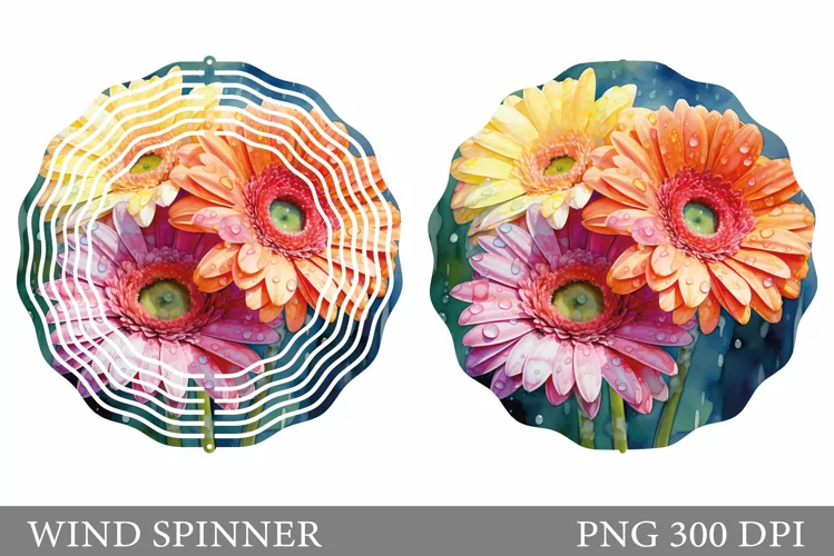 3D Gerbera Spinner Sublimation. Daisy Flowers Wind Spinner