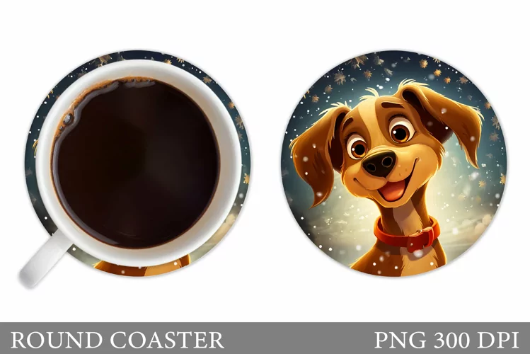 Winter Dog Coaster Sublimation. Cute Dog Coaster Design