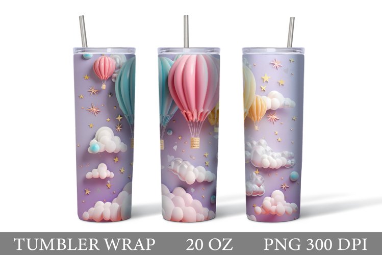 3D Balloons Tumbler Wrap. 3D Clouds Tumbler Sublimation example image 1
